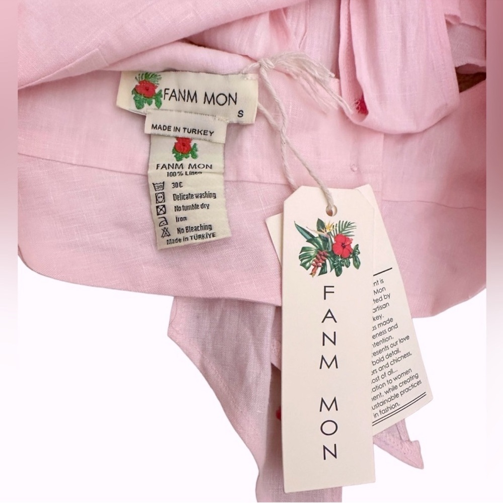 NWT FANM MON Anais Linen Ruffle Embroidered Crop Top in Light pink Size S - Picture 13 of 16